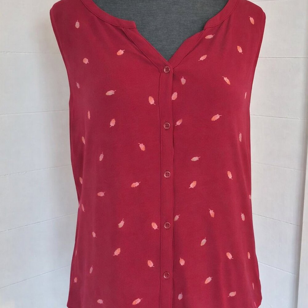 Eddie Bauer Red Leaf Print sleeveless blouse
